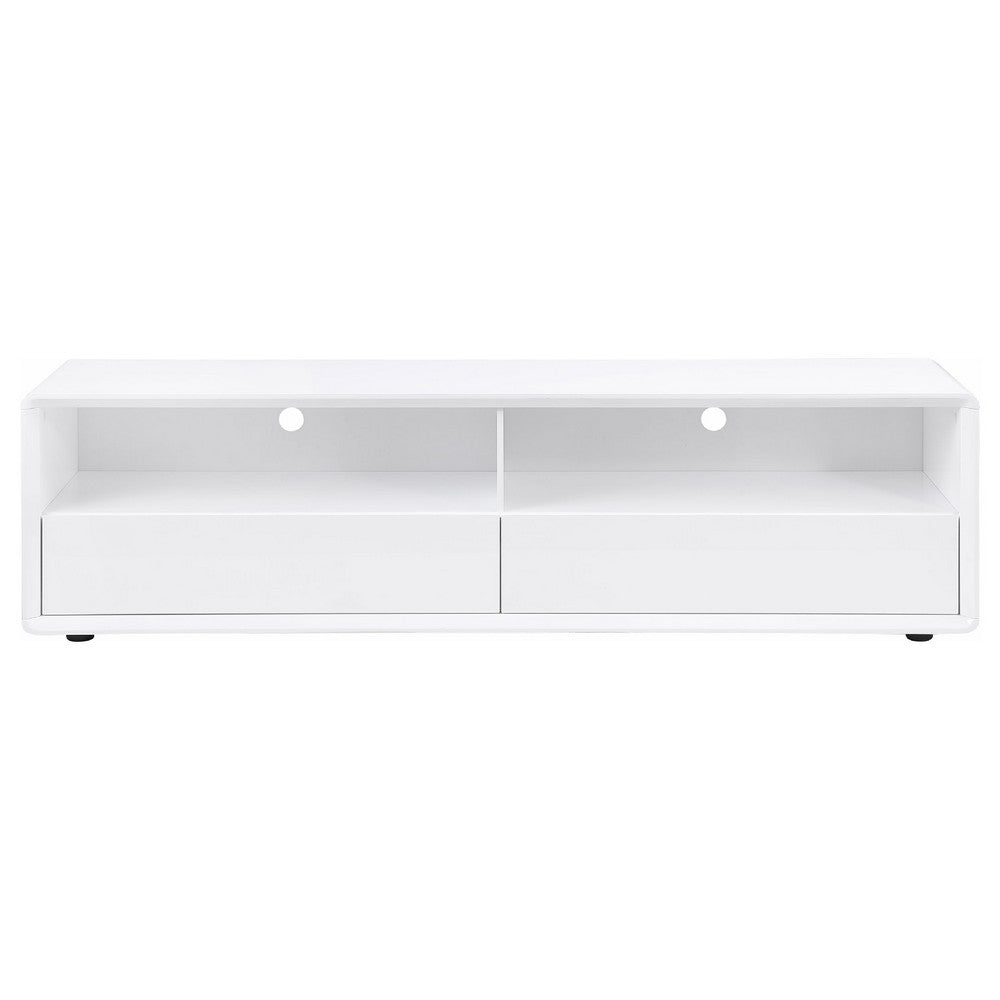 Siena TV St& Media Console with 2 Drawers | White High Gloss Wood 71"