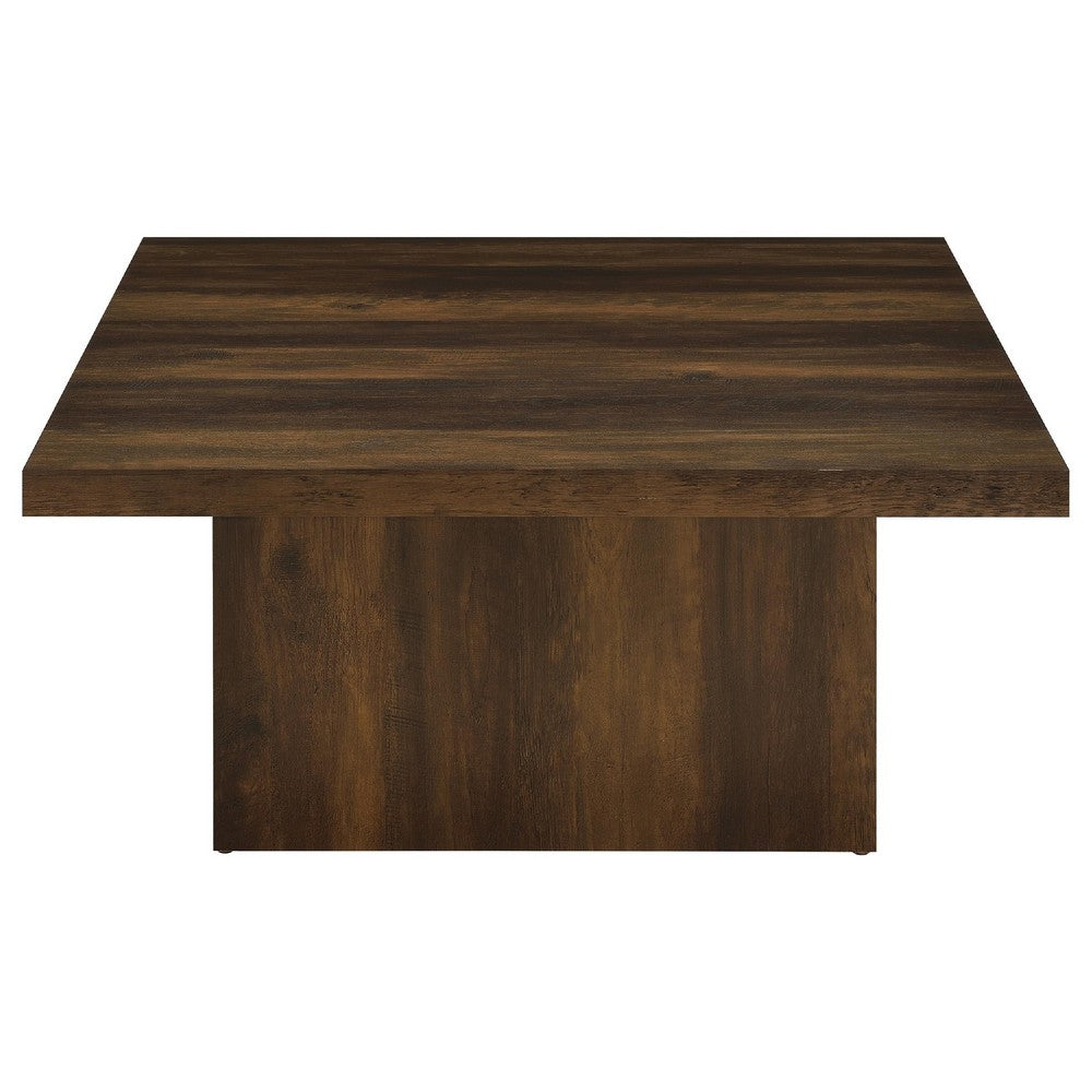 Darla Square Cocktail Coffee Table | Block Style Base | Brown Wood 36"