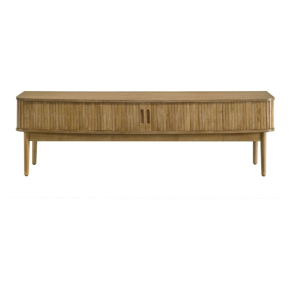 Elora TV St& Media Console with Reeded Doors | Brown Rubberwood 71"