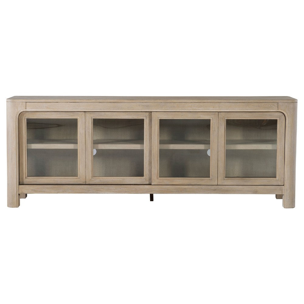 Pira TV St& Media Console with 2 Glass Door Cabinets | Brown Wood 71"
