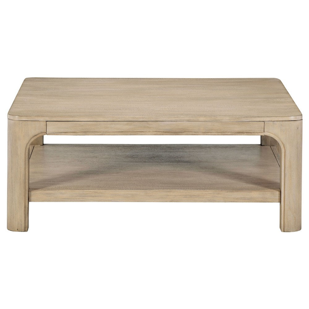 Pira Square Cocktail Coffee Table | Open Shelf | Distressed Brown Wood 40"