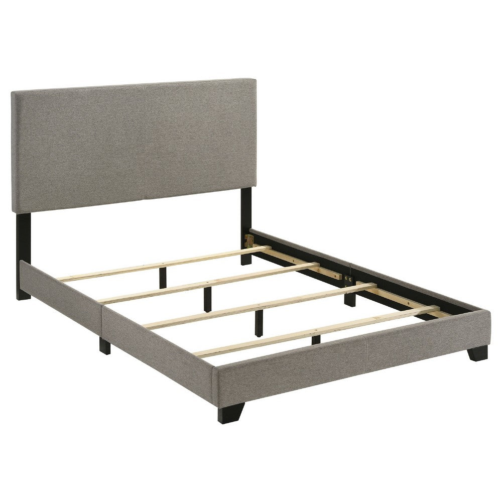 Desy Full Panel Bed | Foam Headboard | Taupe Gray Upholstery | Black