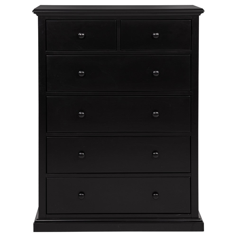 Umer Tall Dresser Chest | 6 Drawers | Round Knobs | Plinth Base | Black Wood