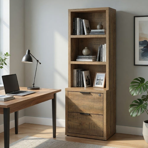 Park Bookcase with 3 Open Shelves | 2 Drawers | 61" Natural Brown