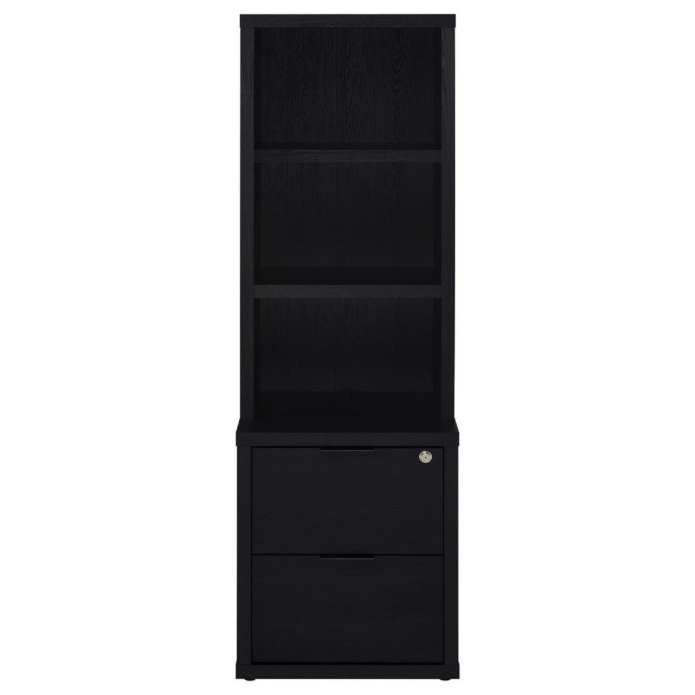 Park Bookcase with 3 Open Shelves | 2 Drawers | 61" Black Wood