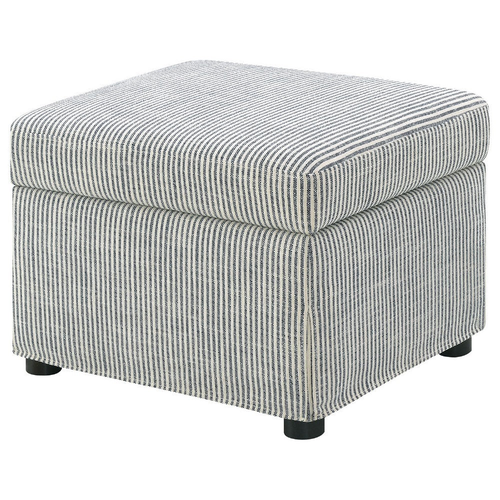Jira Modern Ottoman w Storage| Gray Striped Upholstery | Black Base | 24"