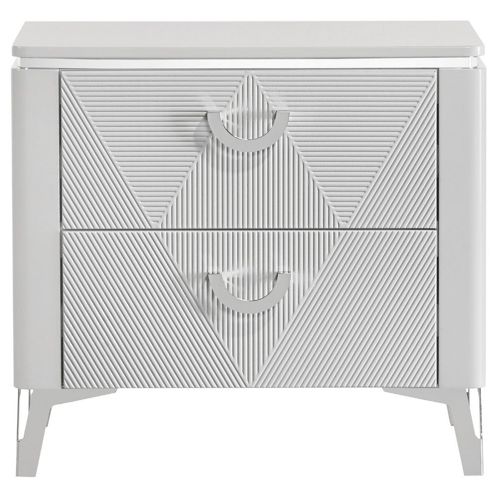 Ivana Nightst& with 2 Drawers | White Geometric Texture Wood 25"