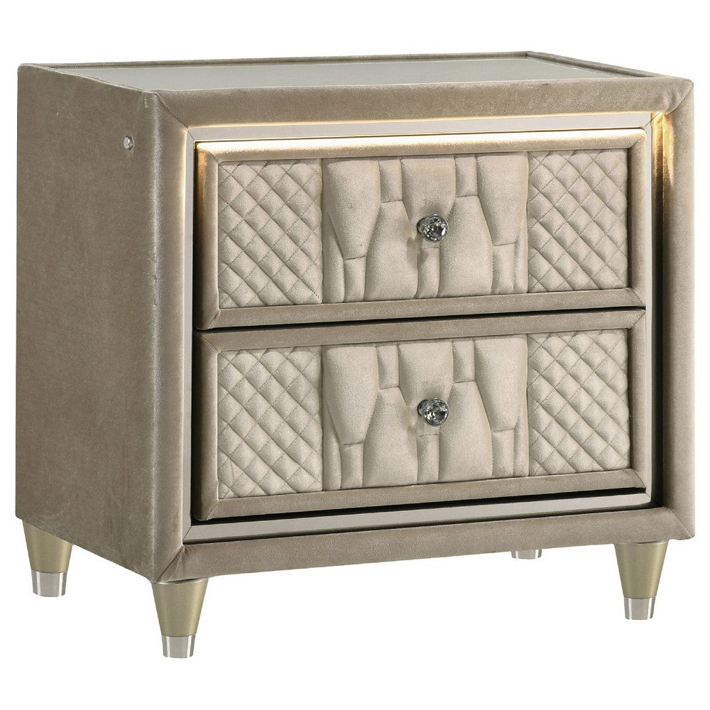 Maren Nightst& | 2 Drawers & USB Port | Ivory-Camel Velvet 28"