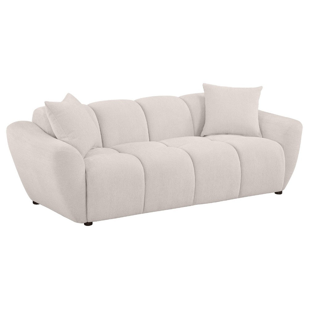 Decy Sofa | 2 Pillows | Greige Chenille | Wide Grid Tufted | 90"