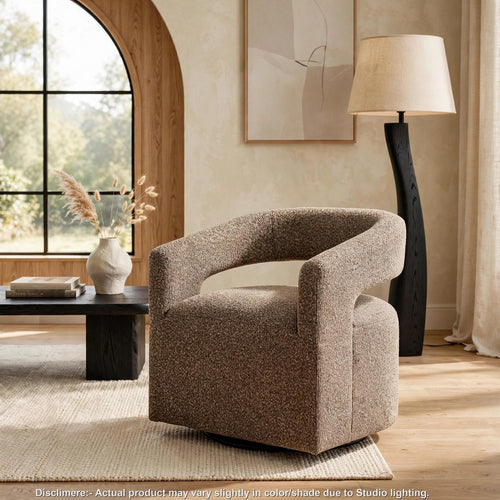 Hill Swivel Accent Chair | Barrel Back | Foam Fill Rocky Road Brown Boucle