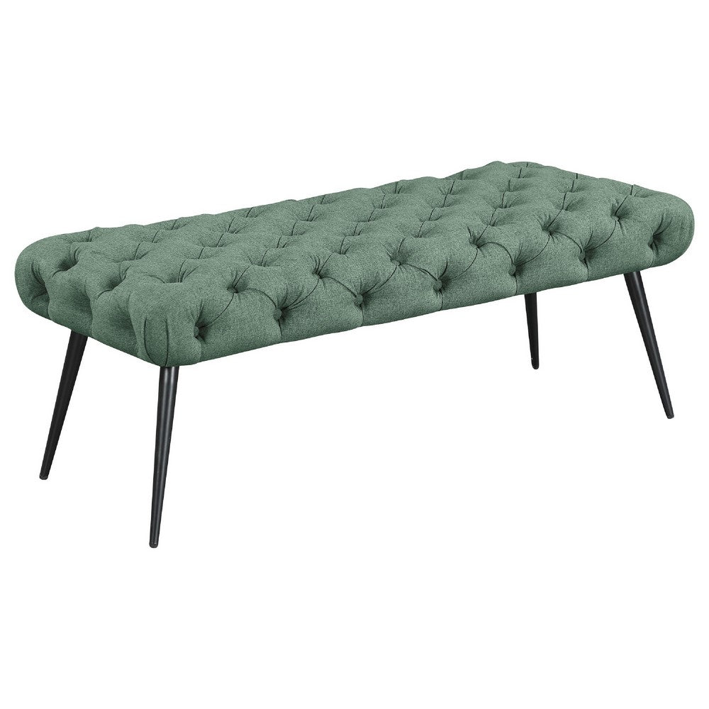 Lila Bench | Foam Seat | Button Tufted Teal Green Fabric | Black Legs 47"