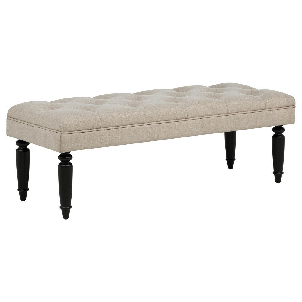 Rasa Accent Bench | Tufted Latte Brown Fabric | Black Turned Legs 52"
