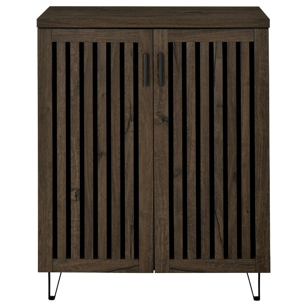 Bixi Shoe Cabinet w Slatted Doors | Foyer Entryway Storage | Dark Oak Brown