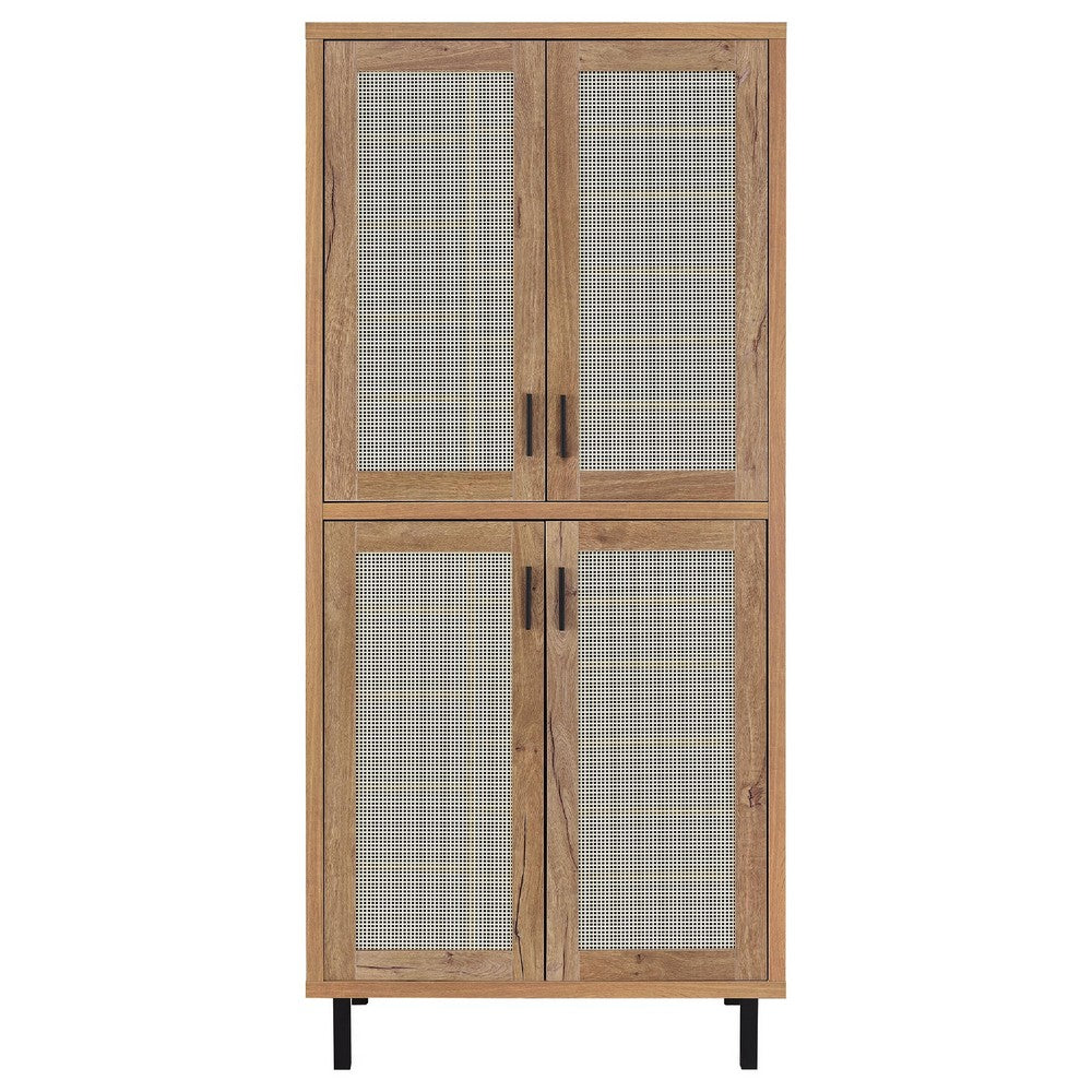 Lere Tall Shoe Cabinet | Metal Mesh Doors | 14 Shelves | Natural Oak Brown