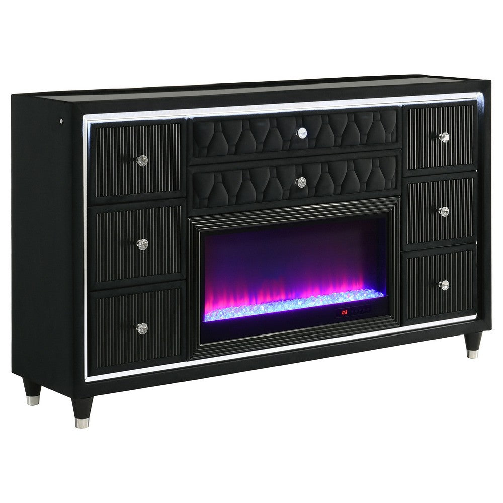 Maren Wide Dresser 8 Drawers & LED Flame Box | Black Velvet