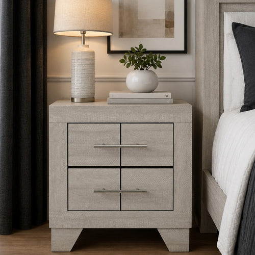 Qanto Rustic Nightst& with 2 Drawers | Chrome H&les | Cream Wood