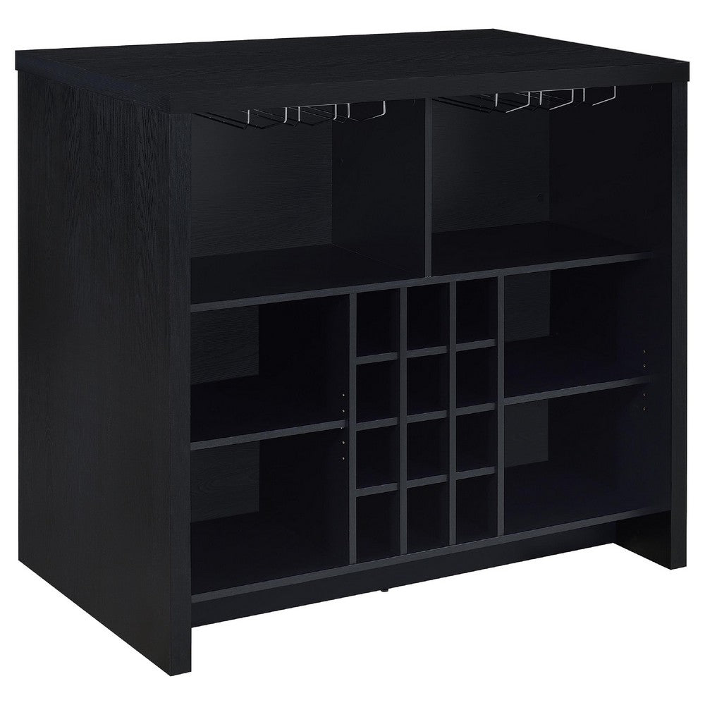 Anga Home Bar | 6 Shelves | 12 Wine Bottle Holders | Stemware | Black 47"