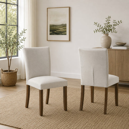 Cana Dining Side Chair Set of 2 | Beige Upholstered Parsons Style | Hardwood Frame