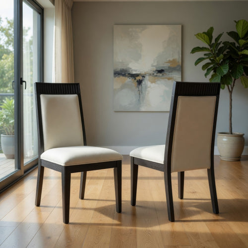 Jack Dining Side Chair Set of 2 | Ivory Cushions | Black Ribbed Frame