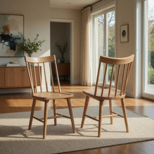 Pyra Dining Side Chair Set of 2 | Windsor Style Slatted Back | Brown