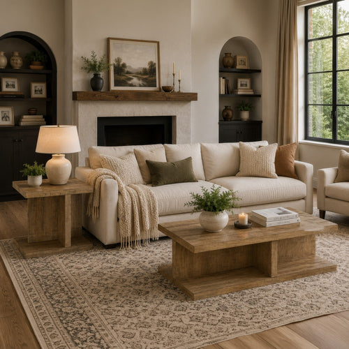 Chet 2Pc Coffee & End Table Set | Open Cube Base | Distressed Mango Wood