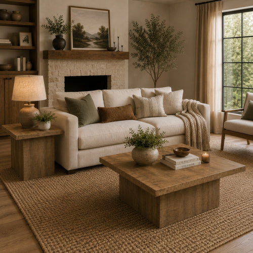 Darla 2Pc Square Coffee-End Table Set | Block Base | Mango Brown Wood