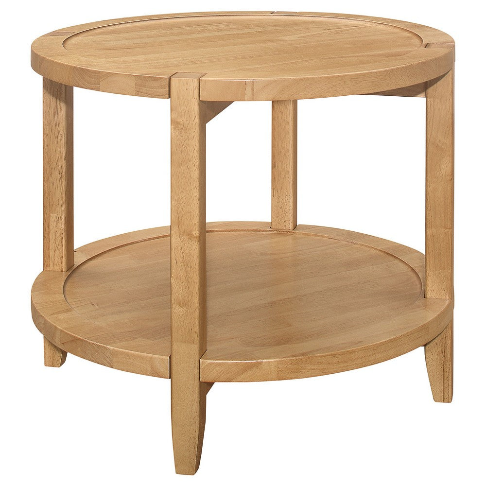 Camilia 2Pc Round Coffee-End Table Set | Lower Shelf | Maple Brown Wood