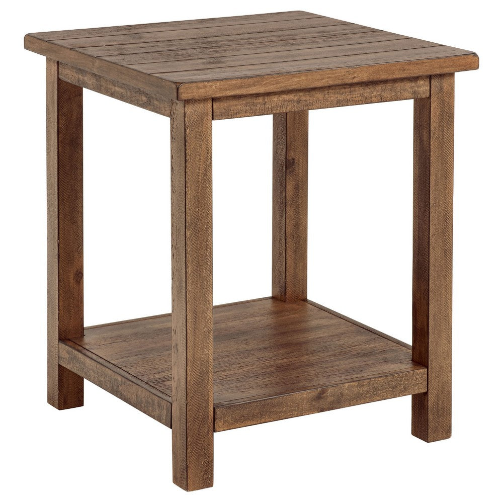 Ayne 2Pc Coffee and End Table Set | Lower Shelf | Distressed Brown Wood