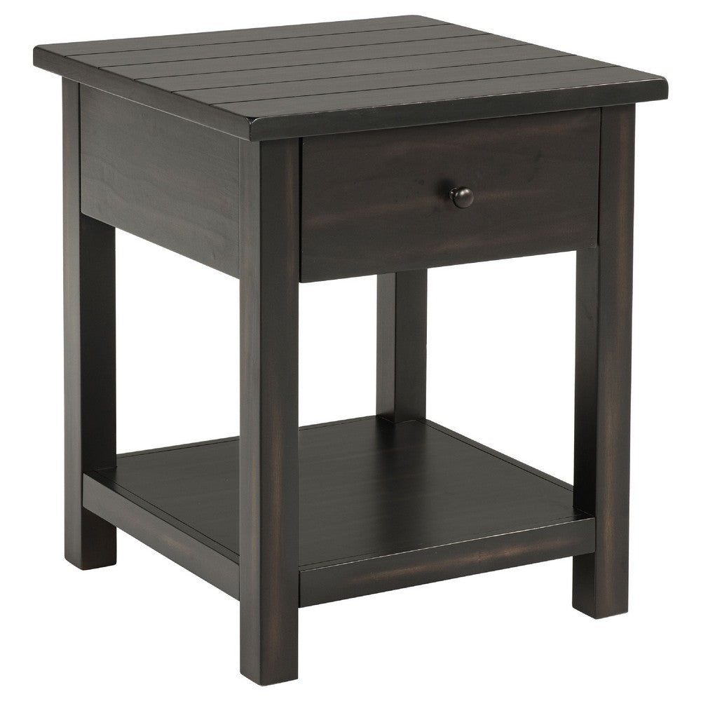 Ayne 2Pc Coffee and End Table Set | Lower Shelf | Distressed Black Wood