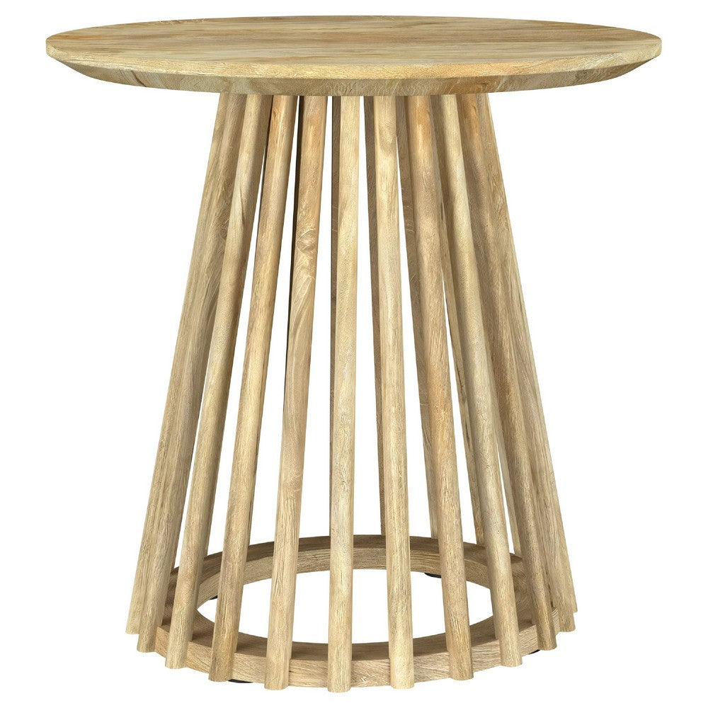 Trey 2Pc Round Coffee and End Table Set | Slatted Base | Mango Wood