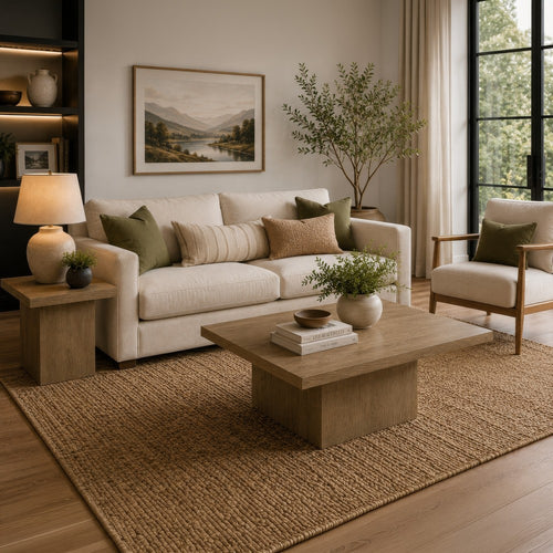 Darla 2Pc Square Coffee & End Table Set | Block Base | Latte Brown Wood