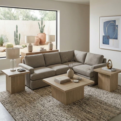 Darla 3Pc Square Coffee-End Tables Set | Block Base | Latte Brown Wood