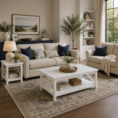 Yuzie Lift-Top Coffee and End Table Set | Hidden Storage | White Wood