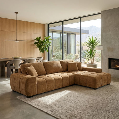 Hecy Sectional Sofa with R Arm Chaise | 3 Pillows | 119" Amber Brown