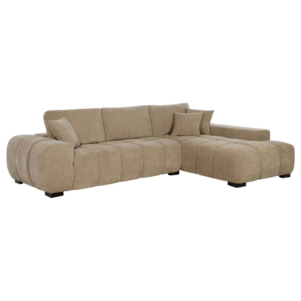 Hecy Sectional Sofa with R Arm Chaise | 3 Pillows | 119" Camel Brown