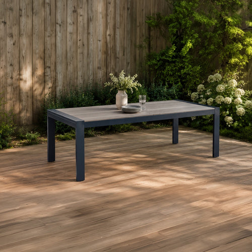 Beco Outdoor Dining Table | 88" Slatted Top | Navy Blue & Brown