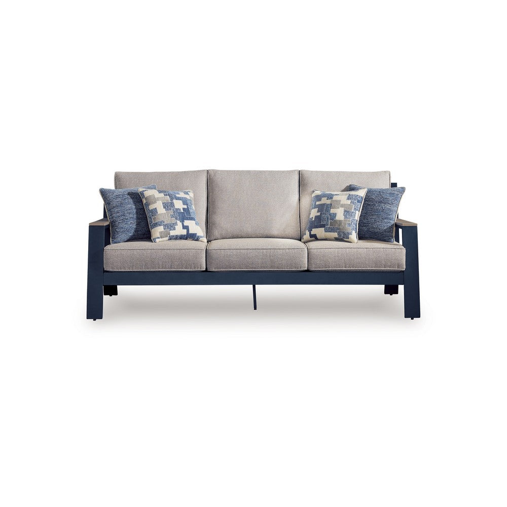 Beco Outdoor 3-Seater Sofa w 4 Pillows | Beige, Navy Blue Nuvella | 83"