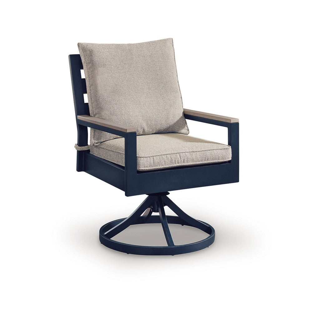 Beco Outdoor Swivel Chair Set of 2 | Beige Nuvella Cushions | Navy Blue Metal