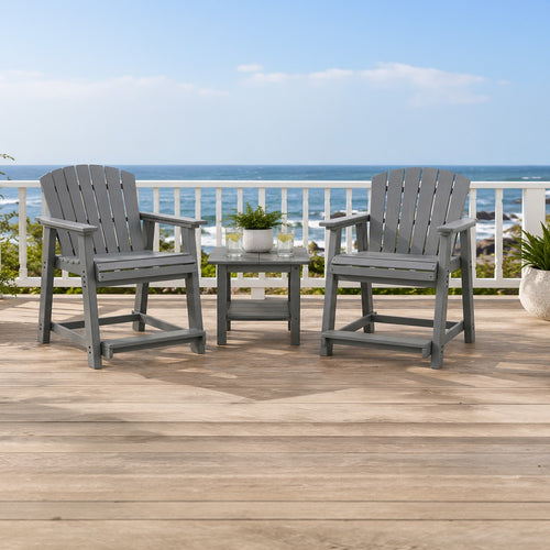 Ary Outdoor Counter Height Stool Chair Set of 2 | Slatted Frame Dark Gray