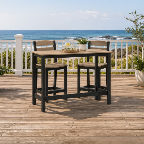 Lene 3pc Outdoor Set w Counter Table & 2 Barstool Chairs | Beige & Black