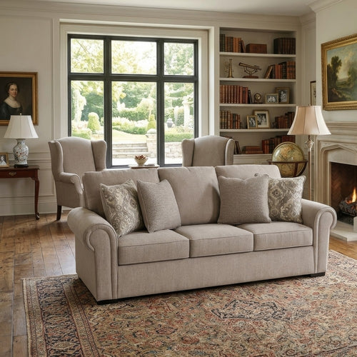 Mecy Oversize Sofa | 4 Pillows | Roll Arms | Heather Brown Chenille 101"