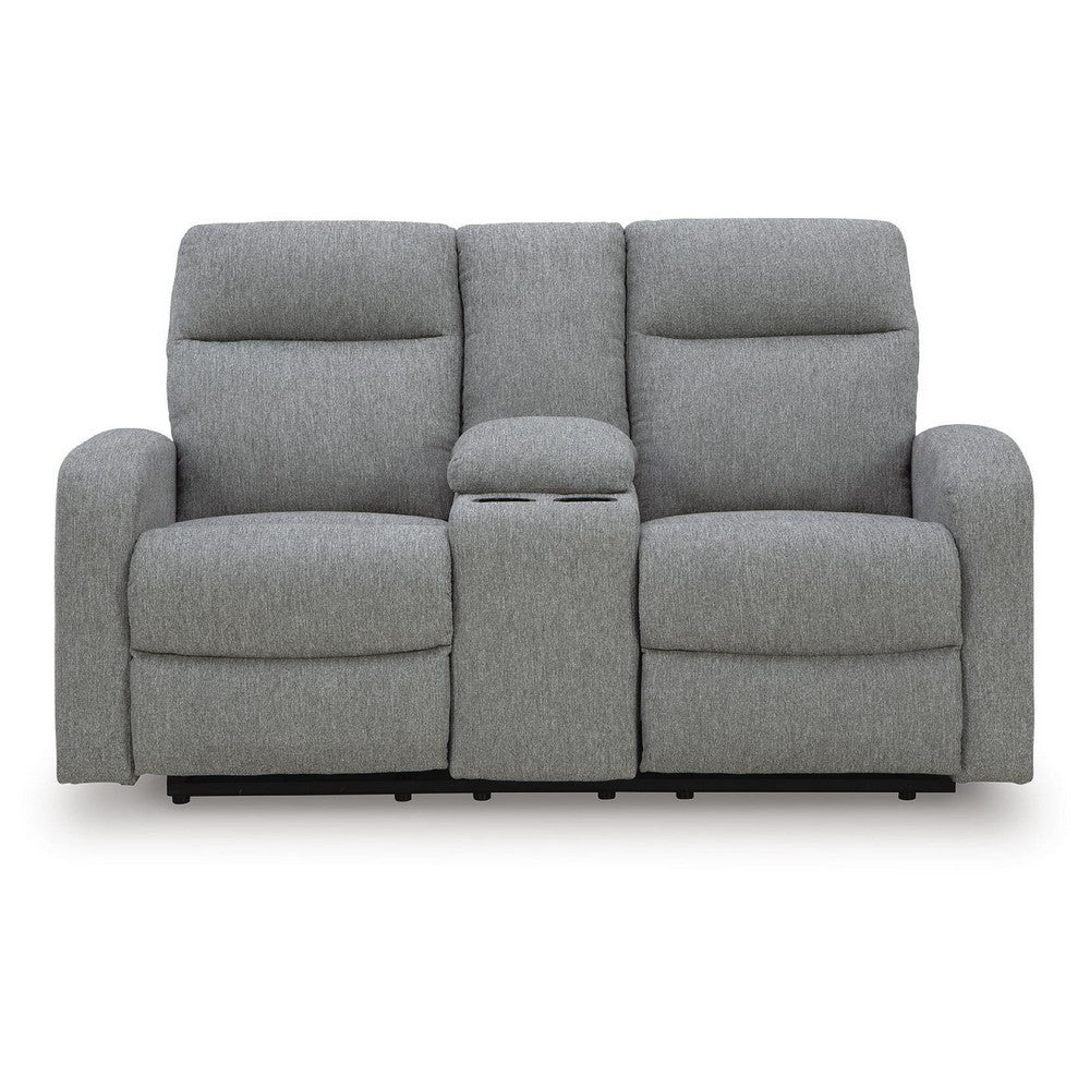 Lete Manual Recliner Loveseat | Storage Console | Gray Polyester 67"