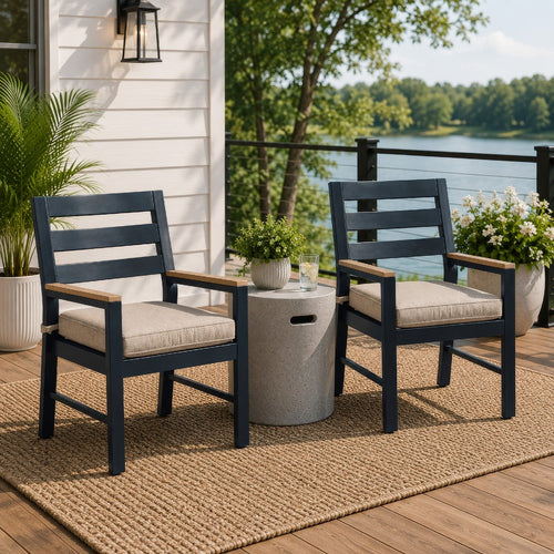 Eina Outdoor Armchair Set of 2 | Foam Fill Beige Nuvella Seat | Navy Blue