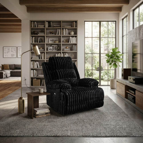 Becca Zero Wall Power Recliner Chair | Pillow Arms | Black Corduroy