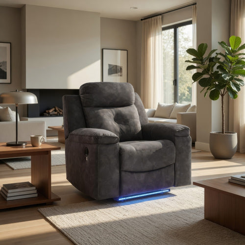 Beso Zero Wall Manual Recliner Chair with LED Light | Charcoal Faux Leather