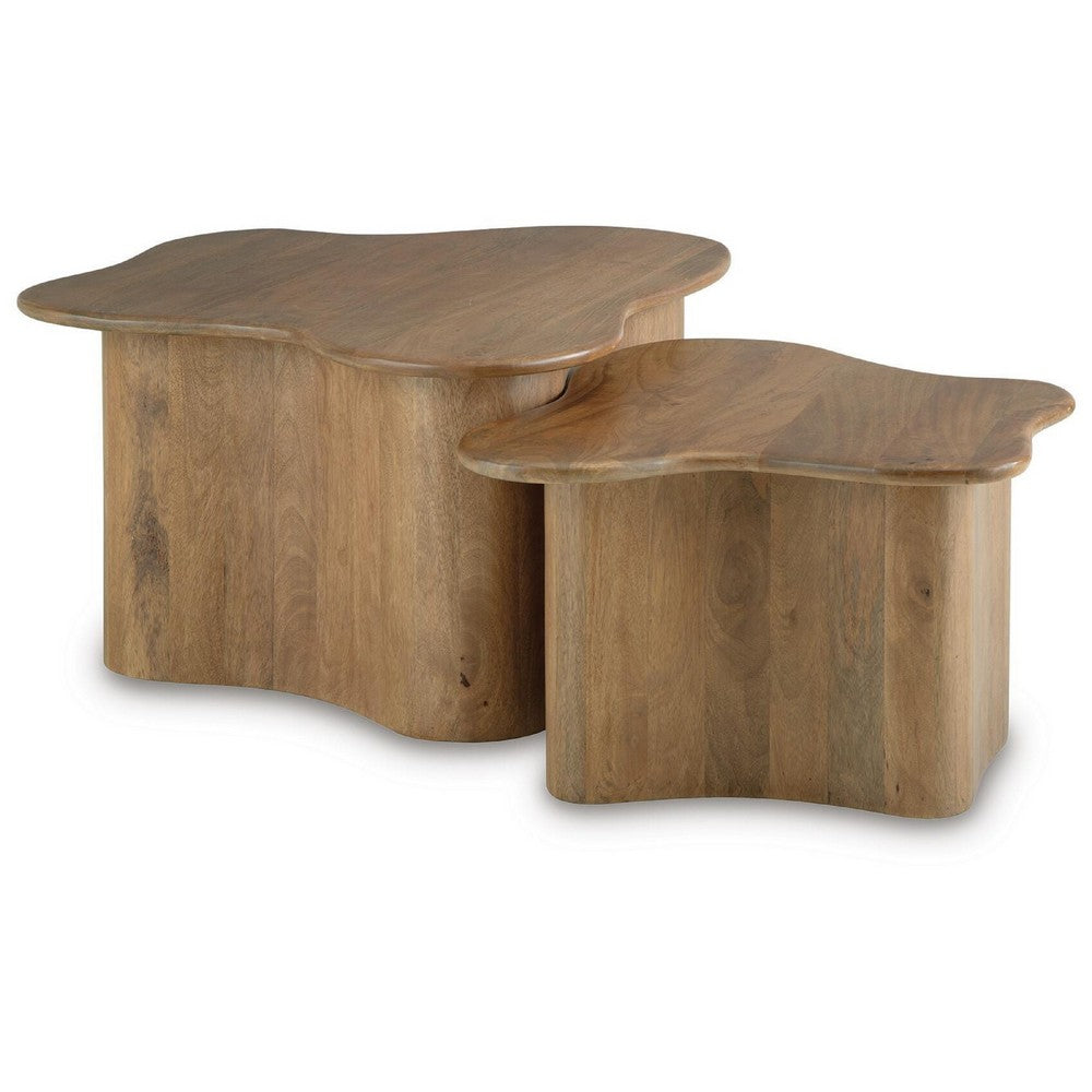 Anvy Accent Coffee Table | Set of 2 | Abstract Design | Brown Mango Wood