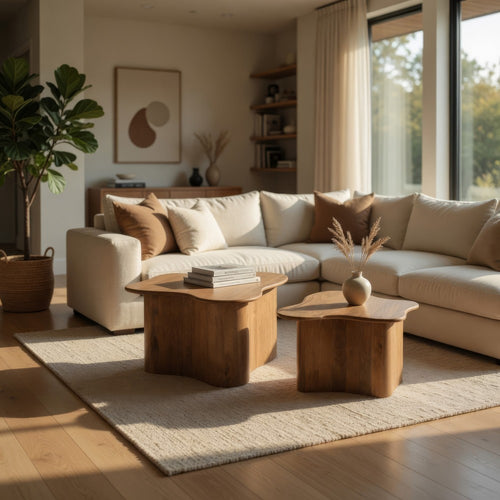 Anvy Accent Coffee Table | Set of 2 | Abstract Design | Brown Mango Wood