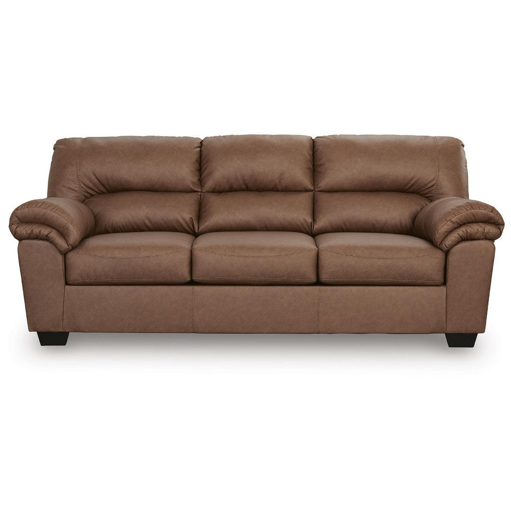 Lalie Sofa | Corner Blocked Frame | Jumbo-Stitch | Caramel Faux Leather 87"