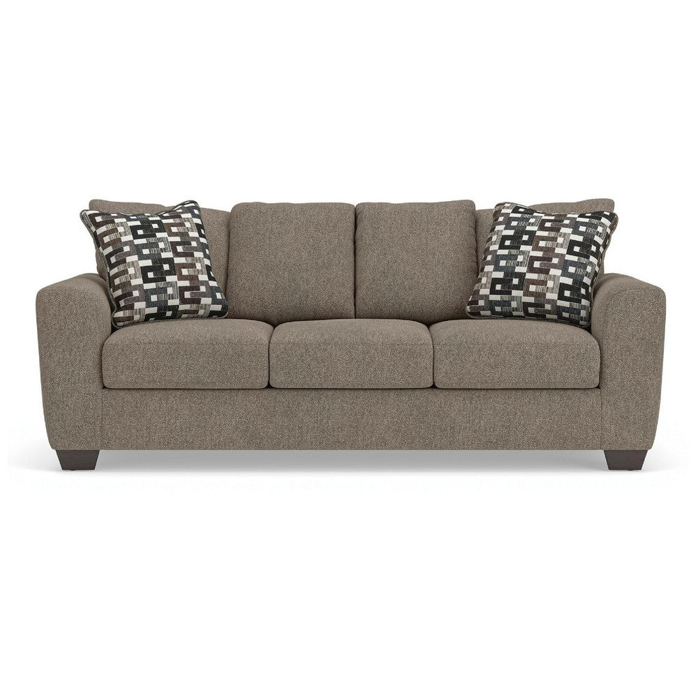 Teu Transitional Sofa with Striped Accent Pillows | Brown-Gray Chenille 90"