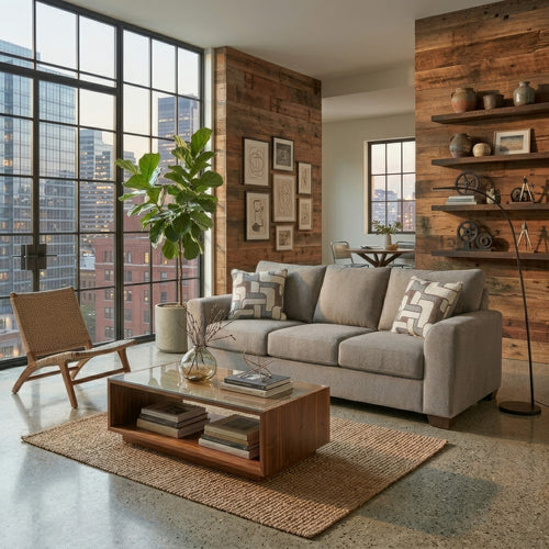 Wecy Modern Sofa with 2 Accent Pillows | Black Legs | Taupe Fabric 92"